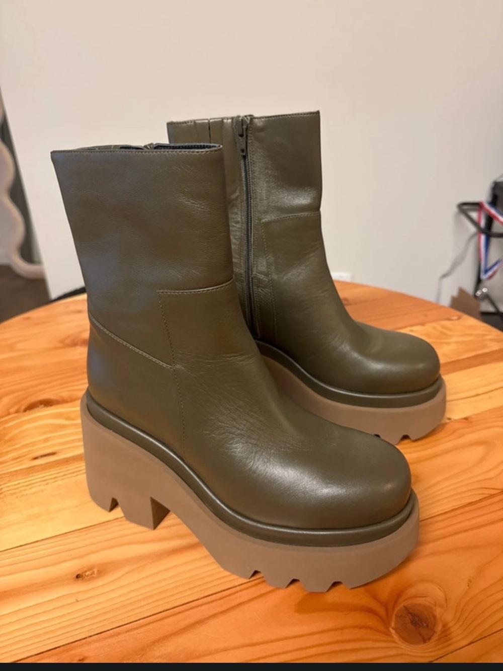 Paloma Barceló Olive Green Platform Ankle Boots